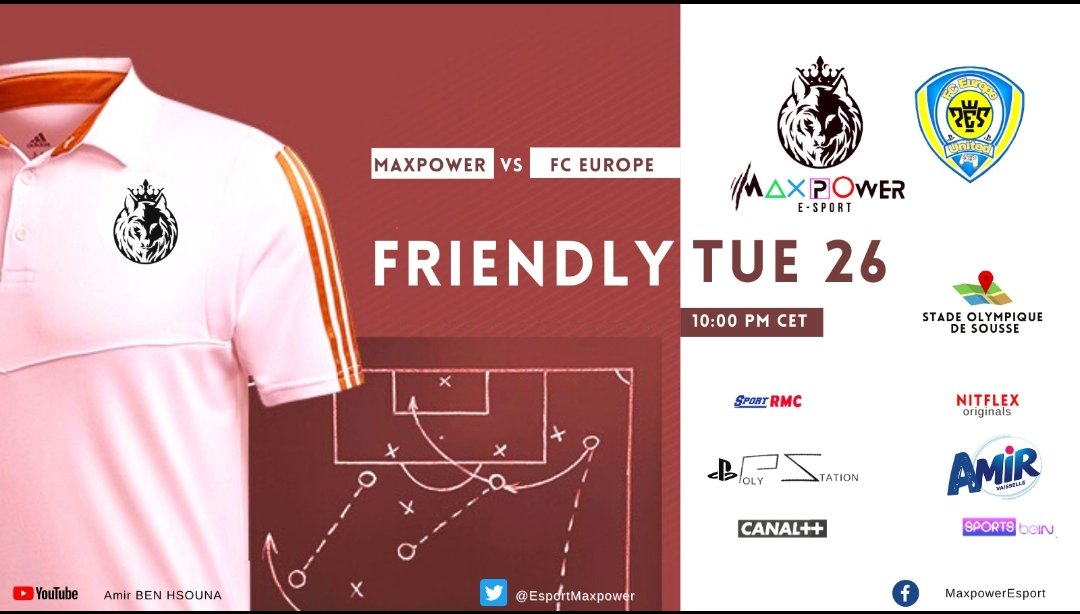 🗓️ Matchday🐺⚽🎮🏟️⚽

🤝 #10vs10 <a href="/officialpes/">officialPES - Inactive</a> 
🆚 #FC_europe_united 
🕙 10:00 PM CET

📽️  📺youtube.com/c/AmirBENHSOUN…

#10vs10 #eSports #Pes 
<a href="/officialpes/">officialPES - Inactive</a> <a href="/PlayStation/">PlayStation</a>