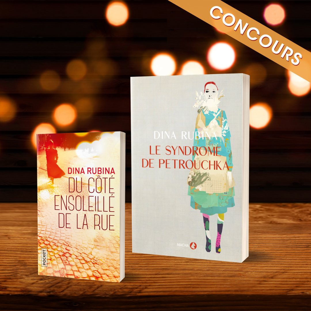 #CONCOURS ! 🎉 Remportez les 2 nouveaux romans de #DinaRubina  : "Du côté ensoleillé de la rue", en poche chez #Pocket, ainsi que "Le Syndrôme de Petrouchka" en grand format. 📚

Pour participer :
👉 Follow <a href="/MachaPublishing/">Macha Publishing</a> et <a href="/Pocket_Editions/">Pocket</a> 
👉 RT
Bonne chance à tous ! 🤞🍀