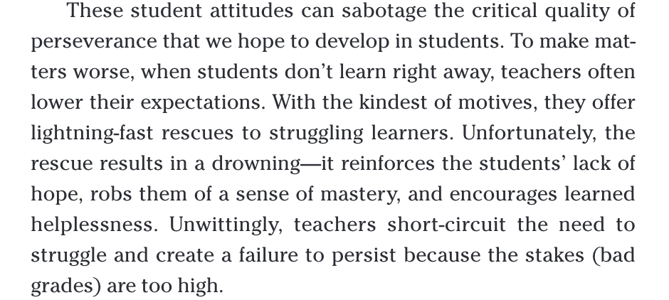 "W/the kindest of motives, Ts offer lightning-fast rescues to struggling lrnrs."
Xtra credit is often that rescue meant to save drowning lrnrs. XC undercuts motive to prsist. Combined w/1 time high-stakes grdng prac that report pnts for evrythng, it's no wonder lrns sit&amp;wait 4 XC