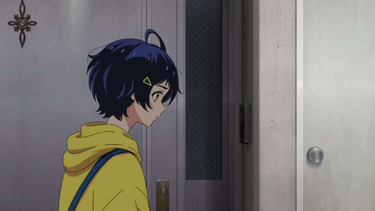 Her selfish front that she initially puts on is reflected more in the cinematography. There's a nice division created by the wall leading to Ai's home before Rika enters that space. This even extends into the hospital visit where Rika is framed next to Ai within the door frame.