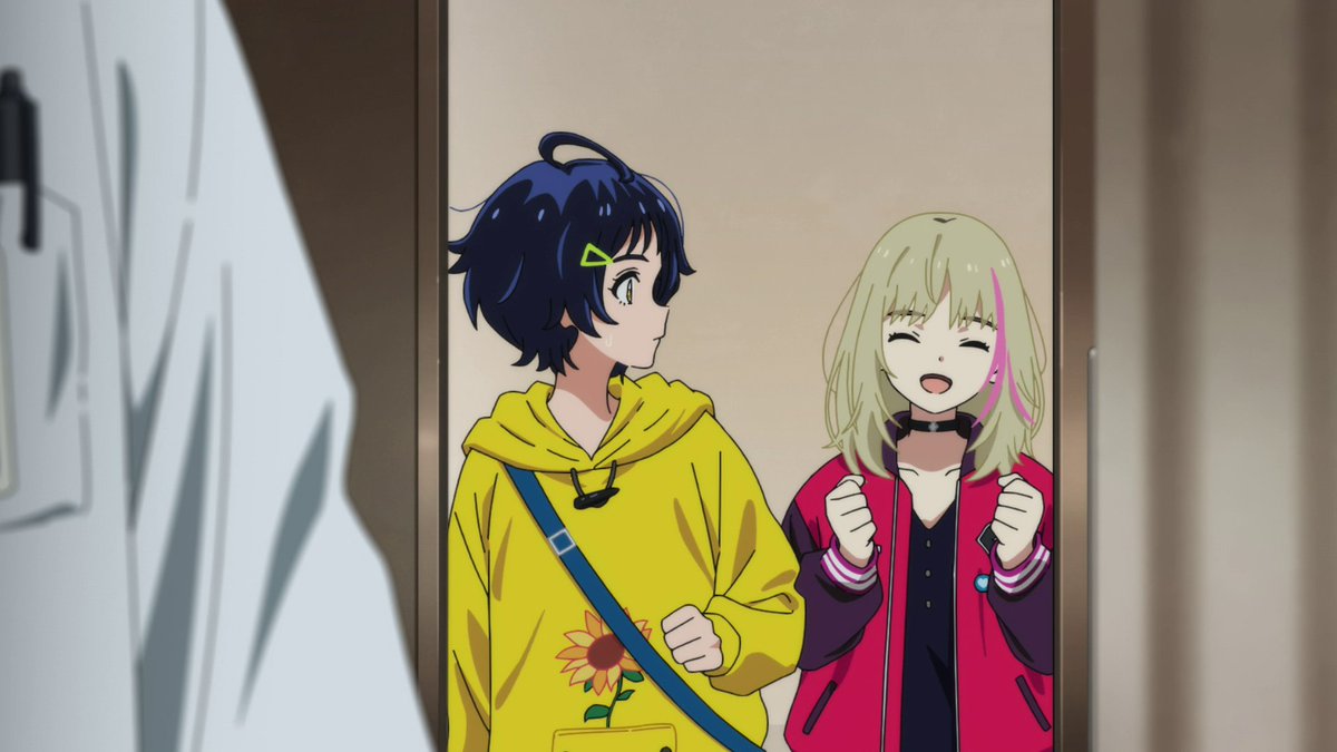Her selfish front that she initially puts on is reflected more in the cinematography. There's a nice division created by the wall leading to Ai's home before Rika enters that space. This even extends into the hospital visit where Rika is framed next to Ai within the door frame.