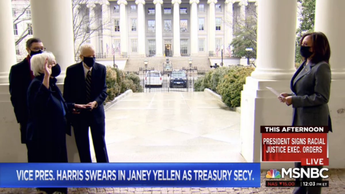 GeoffRBennett's tweet image. Vice President Kamala Harris swears in Janet Yellen as Treasury Secretary