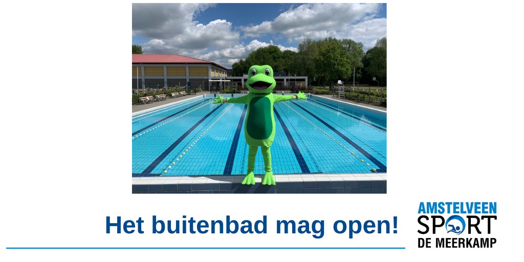 Zwembad De Meerkamp (@demeerkamp) on Twitter photo Vanmiddag heeft de <a href="/Gem_Amstelveen/">Gemeente Amstelveen</a> besloten dat het buitenbad open mag. Dat is natuurlijk fantastisch nieuws!
Wij gaan hard aan de slag om het bad schoon, gevuld en warm (21 graden) te krijgen. Dat duurt ongeveer drie weken.
Volg ons zodat je weet wanneer we open gaan! Vanmiddag heeft de <a href="/Gem_Amstelveen/">Gemeente Amstelveen</a> besloten dat het buitenbad open mag. Dat is natuurlijk fantastisch nieuws!
Wij gaan hard aan de slag om het bad schoon, gevuld en warm (21 graden) te krijgen. Dat duurt ongeveer drie weken.
Volg ons zodat je weet wanneer we open gaan!