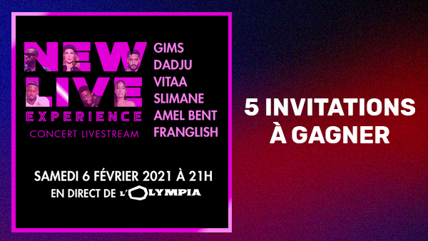 OLYMPIAHALL's tweet photo. Tentez de gagner vos accès pour assister depuis chez vous au New Live Experience, le concert livestream avec @GIMS @Dadju @VITAA @Slimaneoff @amel_bent et @MrFranglish 

Pour participer : RT ce tweet + follow @OLYMPIAHALL

⏳ Tirage au sort : 02/02 https://t.co/HZ1SGVwc6T
