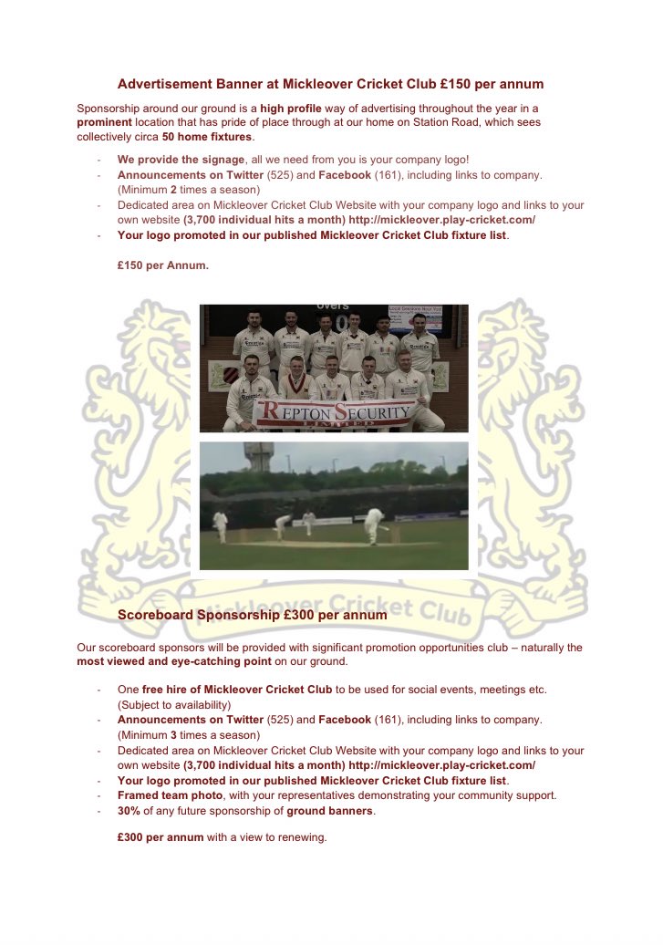 🏏 WE NEED YOU! 🏏 If you are: -An interested business 🏦 -A follower of ours 🤳 -A loaded benefactor 💷👀 And would like to help MCC, please take a look at our full sponsorship brochure ⬇️ mickleover.play-cricket.com/website/attach… Please like & retweet, to help us spread this message 📈‼️
