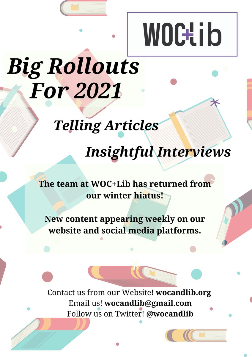 wocandlib's tweet photo. WOC+LIB is #Returning!!! Are you ready?? We will be posting features every other Wednesday ( when content allows)! Please join us for #WOCWednesday for our features! #Librarytwitter. All #BIPOC authors welcome to apply #wocinlis #pocinlis #wearecritlib #critlib https://t.co/YdTjYSSVd7