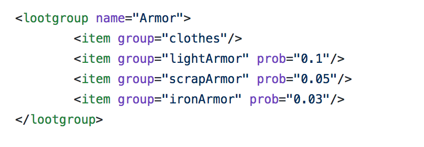 Now, when you play the game you *never* get light armor found in loot boxes. Light armor is Leather and Military armor, so everyone just grabs Scrap and Iron armor. I've found so much scrap and iron armor I mostly sell it. Why is that? Why, a bug in the XML: