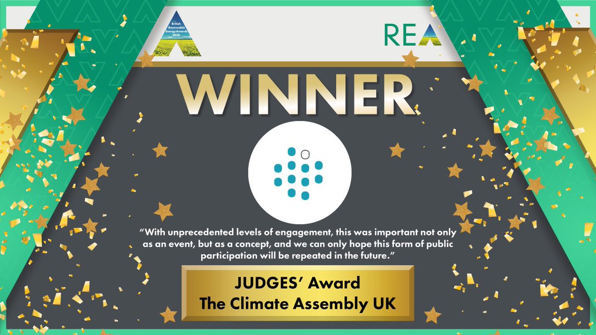 Delighted to receive the <a href="/REAssociation/">REA</a> Judges’ Award at their #BritREAwards this evening on behalf of the whole Climate Assembly team at <a href="/NetZeroUK/">Climate Assembly UK</a> for the contribution the Climate Assembly report as made to defining the UK’s path to net zero.