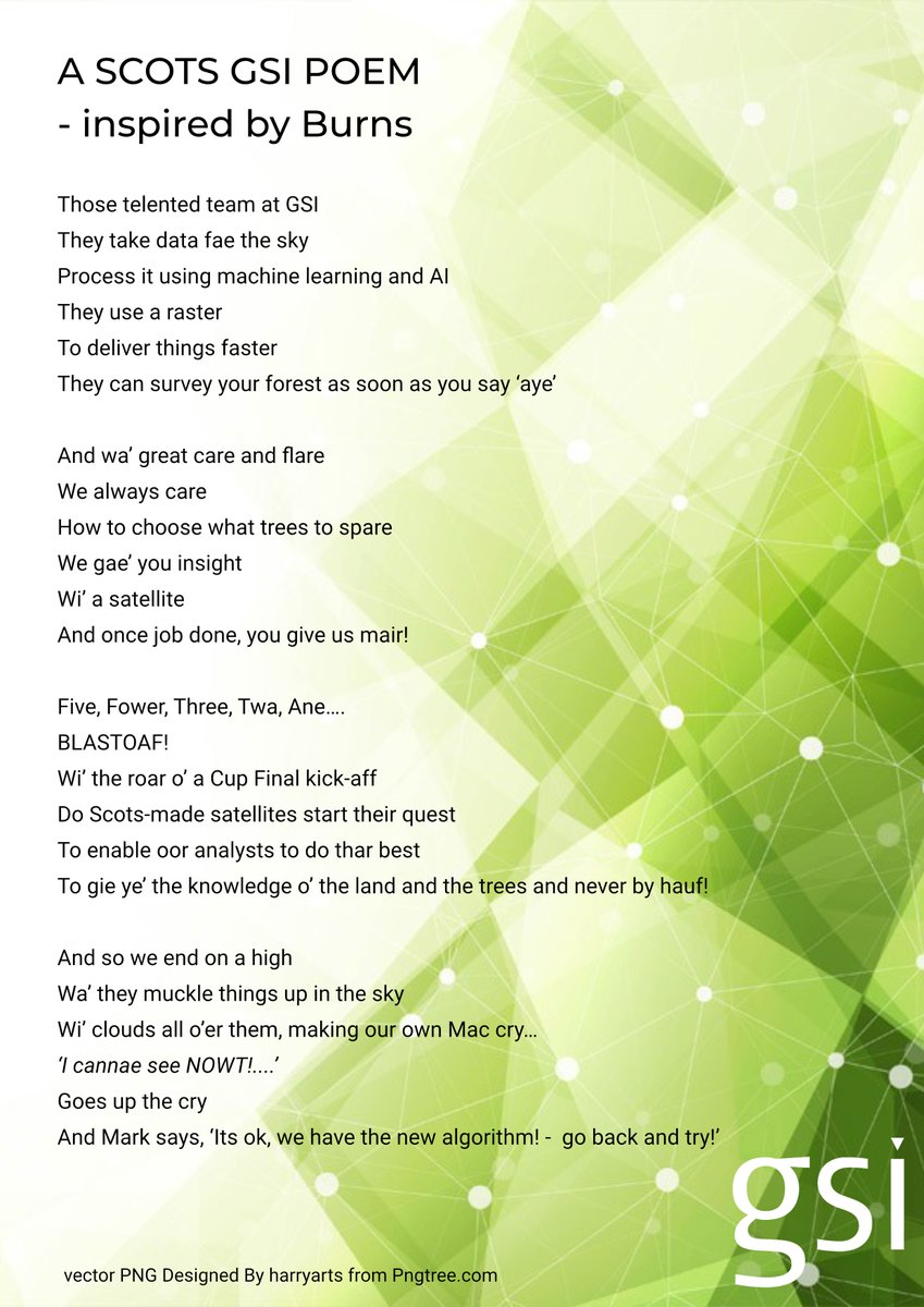 GSiEarth's tweet photo. Our team had some fun last night creating this Burns inspired poem..... #teamzoomcalls #burnsnight #satellite #sateliteimagery #forestIntelligence https://t.co/ljePAj8M5T