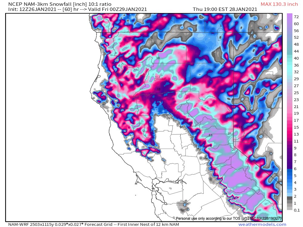 That very rare, heavy & wet snowfall in the North Valley could lead to widespread disruption and power outages. Meanwhile, extremely heavy snowfall (multiple feet) is likely at slightly higher elevations above 2,000ft. Mountain travel may become impossible. (7/10)  #CAwx
