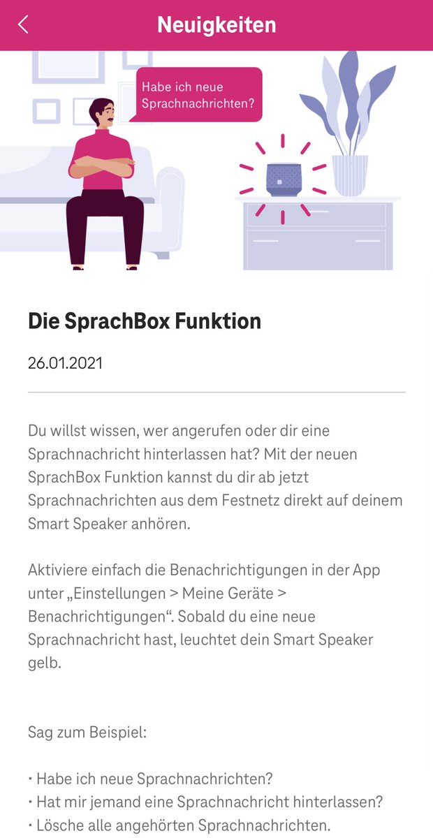 SprachBox_App's tweet image. Nach dem technischen Launch des offiziellen SprachBox Skill für den #MagentaSpeaker, wurden heute die Nutzer über die neue Funktion informiert: #telekomwall #werkstolz #voicefirst