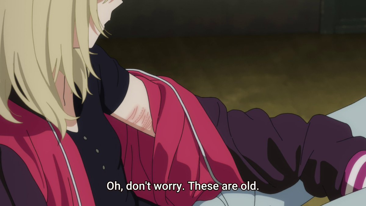 I think that Rika puts on a prideful facade just to cope and try to remove herself from feeling self-hatred. She covers up the cutting marks and brushes them off simply as a "youthful whatever". This adds to the idea of the need to confront one's issues that this show explores.