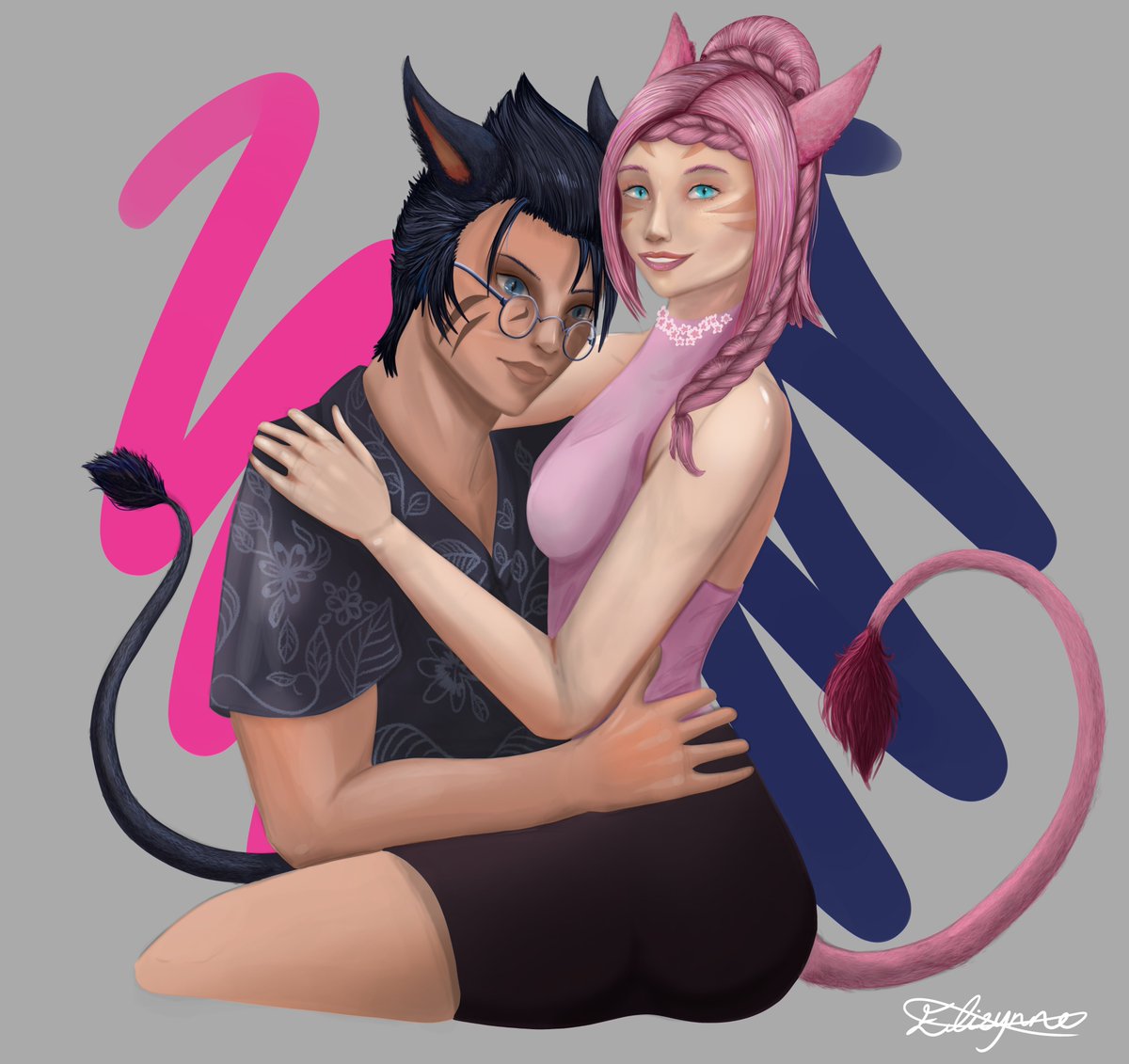 Maybe a little /slight-nsfw ??

A married #miqote couple from #FFXIV 
The couple requested a semi-realistic style so I took the chance to work on it myself :)

Illustrated: September 2020

#FFXIVART #ffxivmiqote