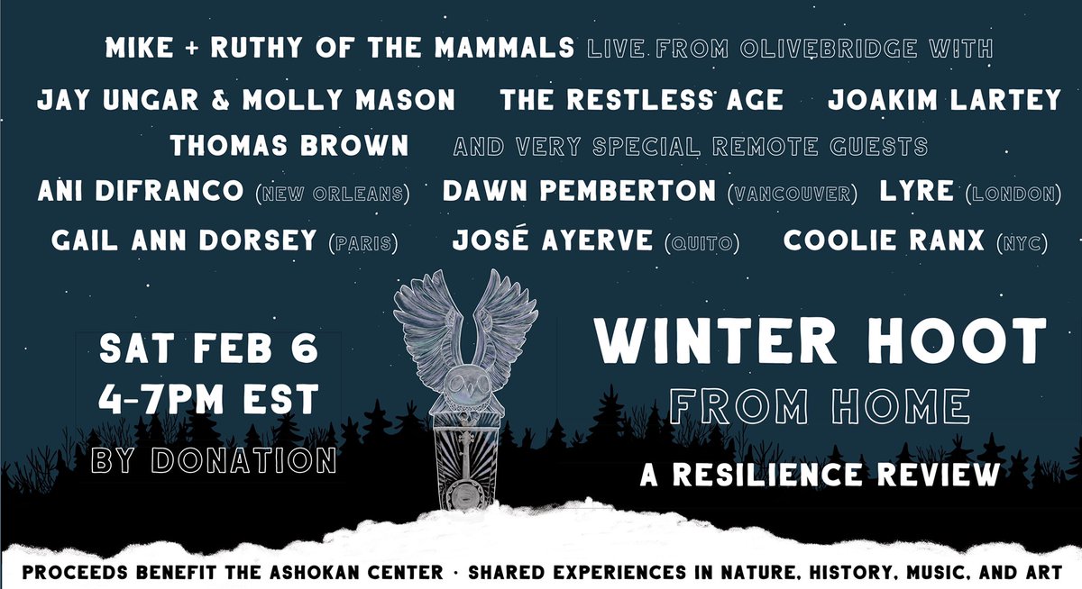 The Hoot (@homeofthehoot) on Twitter photo Line up announced! 2/6 we present an uplifting, intl livestreamed songcircle on the theme of resilience w. <a href="/anidifranco/">ani difranco</a> <a href="/mikeandruthy/">mike + ruthy</a> <a href="/_themammals/">The Mammals</a> <a href="/therestlessage/">The Restless Age</a> <a href="/jayandmolly/">Jay Ungar</a> @thisislyremusic <a href="/dawnpemberton/">Dawn Pemberton</a> @Gail_Ann_Dorsey @joseayerve <a href="/CoolieRanx/">Coolie Ranx</a> #folk #folkfestival #winterhoot Line up announced! 2/6 we present an uplifting, intl livestreamed songcircle on the theme of resilience w. <a href="/anidifranco/">ani difranco</a> <a href="/mikeandruthy/">mike + ruthy</a> <a href="/_themammals/">The Mammals</a> <a href="/therestlessage/">The Restless Age</a> <a href="/jayandmolly/">Jay Ungar</a> @thisislyremusic <a href="/dawnpemberton/">Dawn Pemberton</a> @Gail_Ann_Dorsey @joseayerve <a href="/CoolieRanx/">Coolie Ranx</a> #folk #folkfestival #winterhoot