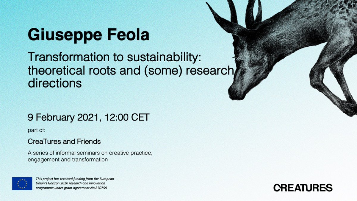 CreaTures (@creatureseu) on Twitter photo ⚠️Welcome to Creatures Seminar #4: Transformation to sustainability: theoretical roots and (some) research directions. 💥🔝 @DrGiuseppeFeola in conversation with our <a href="/StrangertoHabit/">Ann Light 🕷</a> 9.2.2020 12:00 PM UTC+01 more Info: creatures-eu.org/seminar-4-gius…
#seminar
#creativepractices ⚠️Welcome to Creatures Seminar #4: Transformation to sustainability: theoretical roots and (some) research directions. 💥🔝 @DrGiuseppeFeola in conversation with our <a href="/StrangertoHabit/">Ann Light 🕷</a> 9.2.2020 12:00 PM UTC+01 more Info: creatures-eu.org/seminar-4-gius…
#seminar
#creativepractices