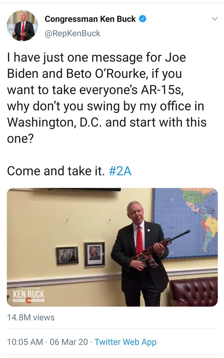  @RepKenBuck's threat in the name of 2A towards Joe Biden & Beto O'Rourke still online as of 1/26/21.