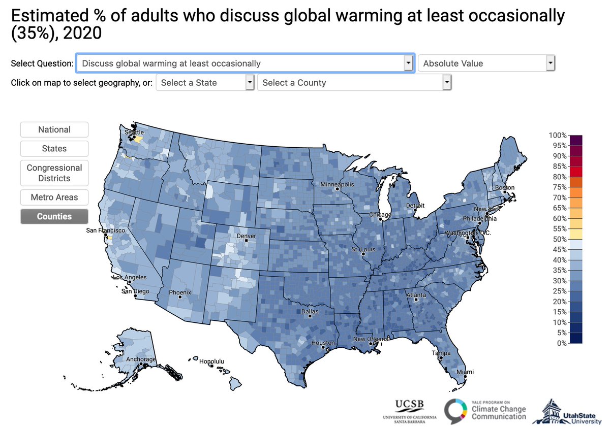 PS. For the data on why talking about it is so important, check out these three maps from  @YaleClimateComm. If we don't talk about it, why would anyone care? And if no one cares, how will we act?
