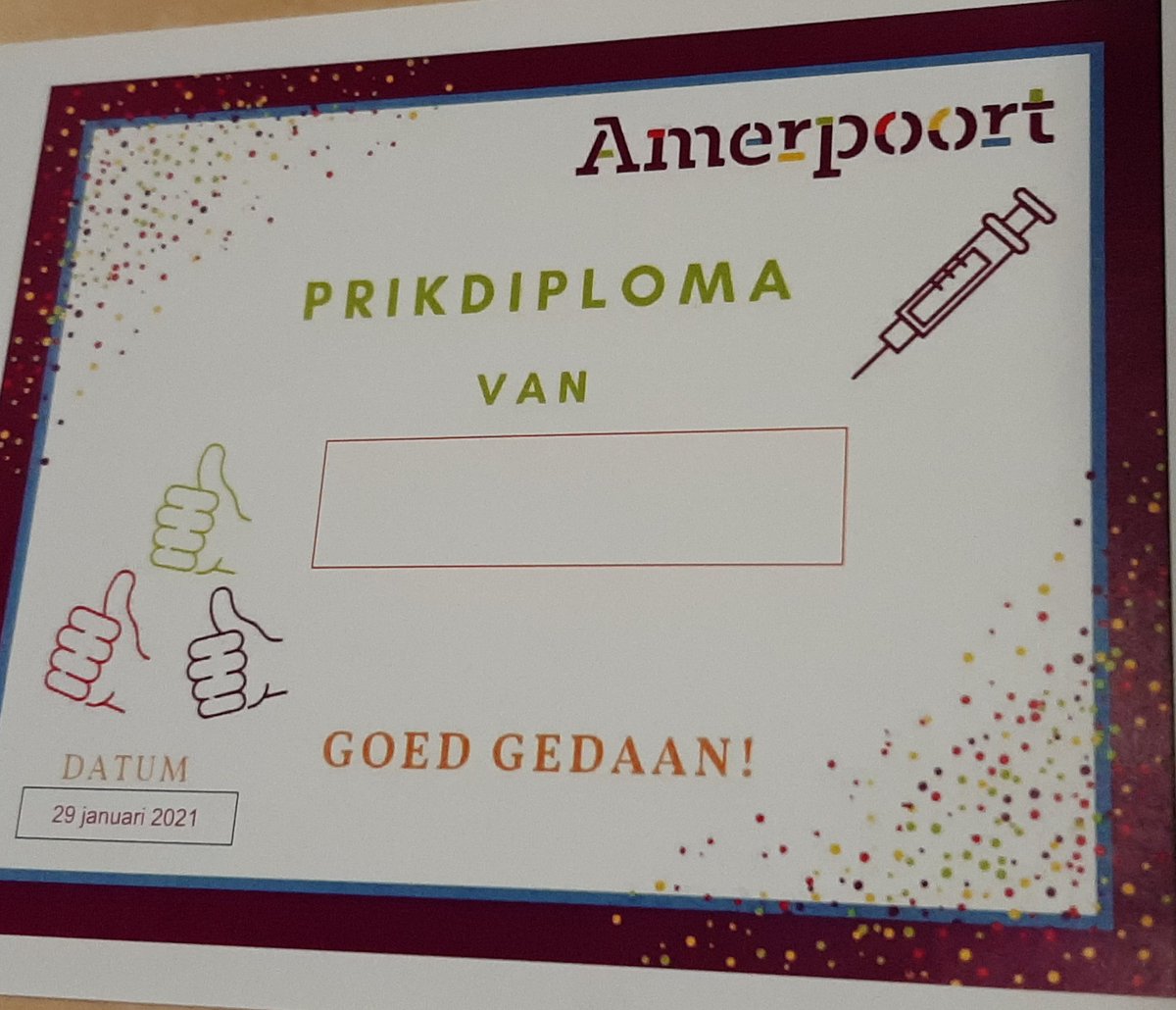 Locaties <a href="/Amerpoort/">Amerpoort-Sherpa</a> <a href="/Kerkelanden/">Lokatie Kerkelanden 89 91</a> staan klaar voor de start van het vaccineren! Inclusief de prikdiploma's @marietjeraaf! Fijne samenwerking met collega's en  @CareynOnline ! #samen staan we sterk! #kanjers!