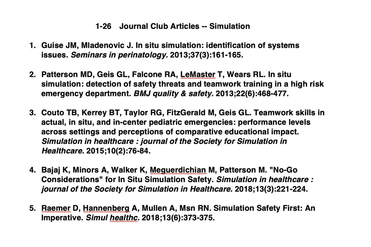 Great discussion today about In Situ Simulation featuring several must-know articles about its benefits and also its risk! Each paper is worth your time...