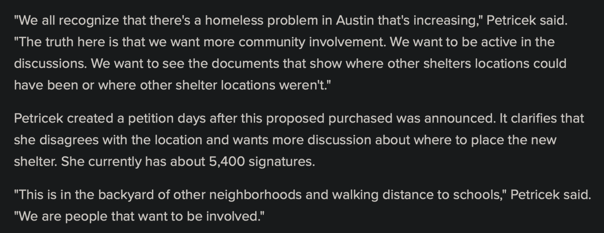 Here's Cleo "public camping is ruining Austin" Petricek in 2019 using the very same process argument Kelly and supporters are deploying this week to potentially delay a vote on purchase of a motel to provide PSH units.You can oppose public camping or PSH projects, but not both.