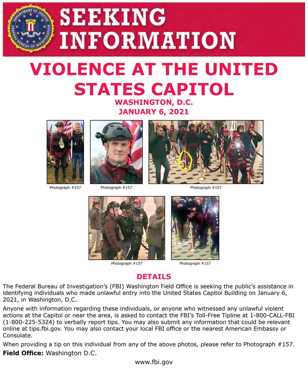FBIWFO's tweet image. NEW: #FBIWFO is seeking the public’s assistance in identifying individuals who made unlawful entry into the US Capitol on January 6th. If you have info, call 1800CALLFBI or submit to tips.fbi.gov.  fbi.gov/wanted/seeking…
