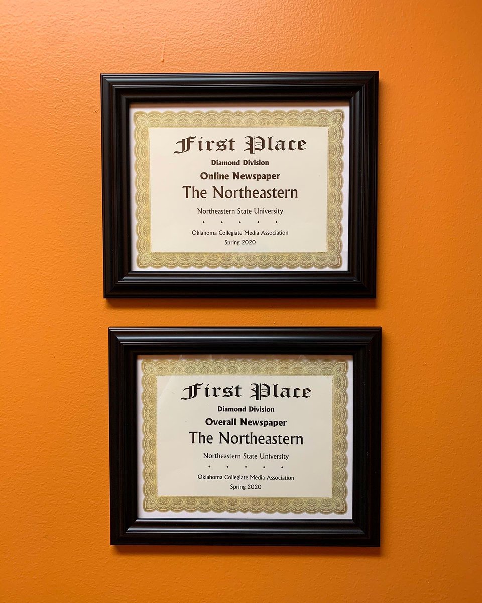 TNENEWS's tweet image. The Northeastern is proud to announce that our student-led newspaper has won first place in the Online Newspaper and Overall Newspaper from the Oklahoma College Media Association for the second year in a row! We are so proud of our staff and family at TNE ⭐️