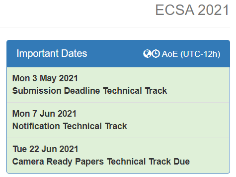 The CfP for the #ECSA21 Research Track is online! 
conf.researchr.org/track/ecsa-202…
Take a look at this year's topics of interest and don't forget the important dates!