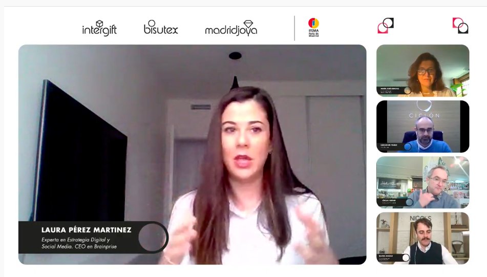 "El usuario quiere una experiencia diferente en RRSS" <a href="/laurapm1/">Laura Pérez Martínez</a> #CEO de @brainprise en el Webinar: Oportunidades del ecommerce para el sector #retail moderado por María J. Sánchez, dir de <a href="/FeriaIntergift/">Intergift</a>, <a href="/FeriaBisutex/">Bisutex</a>, @MadridJoya de <a href="/IFEMA/">IFEMA MADRID</a> 
➡️ youtube.com/watch?v=uks-ET…