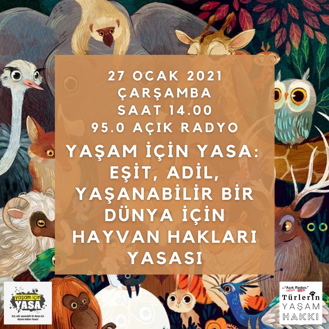 Yarın 14.00’te <a href="/acikradyo/">Apaçık Radyo</a> da hala çıkmayan #hayvanhaklarıyasası nı <a href="/yasamicinyasa/">Yaşam İçin Yasa #YaşamİçinYasa</a> inisiyatifinden <a href="/erayzgner/">Eray Özgüner</a> ve @apeironur ile konuşuyoruz. Yakında meclise gelecek olan yasa neleri kapsayacak? Adil bir yasa için biz ne yapabiliriz? 
#yasamicinyasa #HayvanHaklarıYasasıHemen