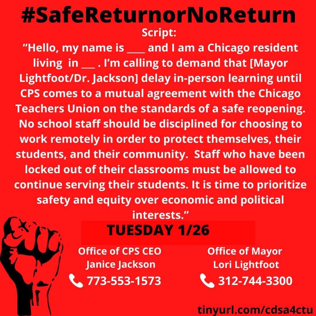keniswaiting's tweet photo. @ChicagoCityDSA demands that @chicagosmayor and @janicejackson stop their unjust discipline against @CTULocal1 educators fighting back against this unsafe reopening #CPSLockout #SafeReturnOrNoReturn #WeStillTeach https://t.co/5CygvrJ4ie
