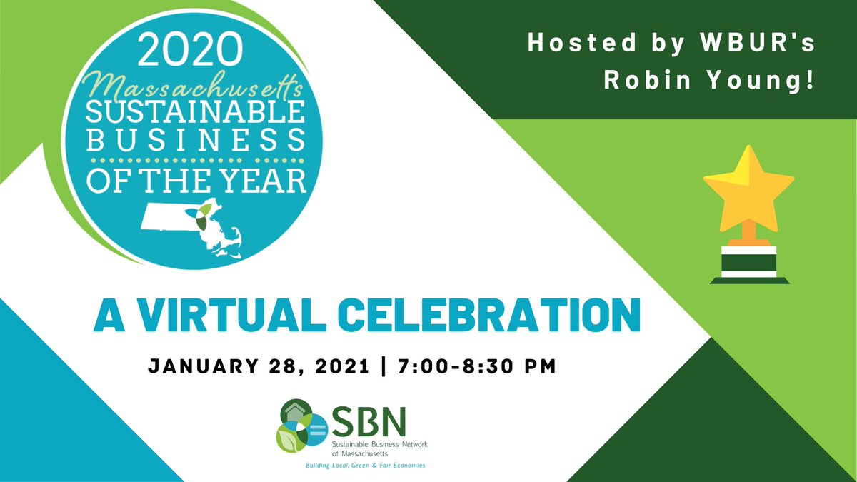 SBNMass's tweet photo. We can’t believe that the Fifth Annual Award Celebration is THIS Thursday! Featuring Robin Young interviewing dynamic and values-driven entrepreneurs, music and poetry, and small group networking.
Register now! https://t.co/w9vX8dFZBm
#SBYA2020 #LocalGreenFair https://t.co/FJSZVXm3xC