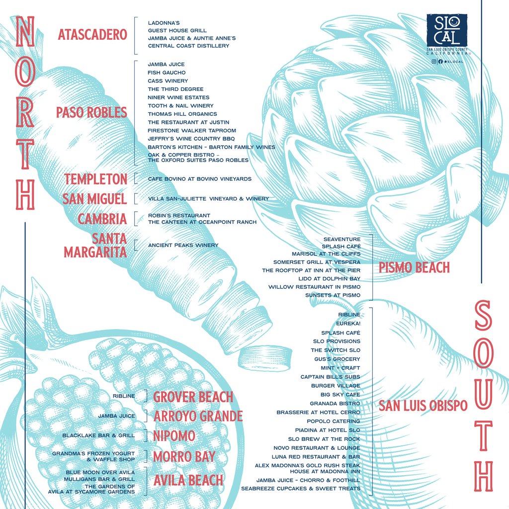 Restaurants have reopened for outside dining, so now is the perfect time to take advantage of the last week of SLO CAL Restaurant Month! 🍽️   🍽️  
Details &amp; Menus --> pasowine.com/restaurant-mon…  <a href="/VisitSLOCAL/">Visit SLO CAL©</a> <a href="/TravelPaso/">Travel Paso</a> #pasowine