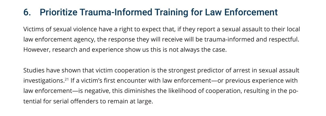 Ah, yes, trauma-informed abuse Notice how they use "strongest predictor of arrest" as a metric for success. So it isn't even about victims...its about the system throwing more people in jail. They keep talking about rapists being "at large#"