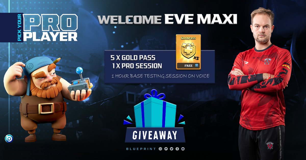 BlueprintCoC's tweet photo. 😍┋We are glad to announce that after already being part of our Content Creator team eVe MAXI is now joining our Pro Player Squad!

🥳┋To celebrate we have a huge GIVEAWAY!!!

💙Follow @eVeMAXI1 &amp; @BlueprintCoC 
🔃Like &amp; RT this post

More info here! https://t.co/tz6Psm4Qj8 https://t.co/W2tgzInbQq