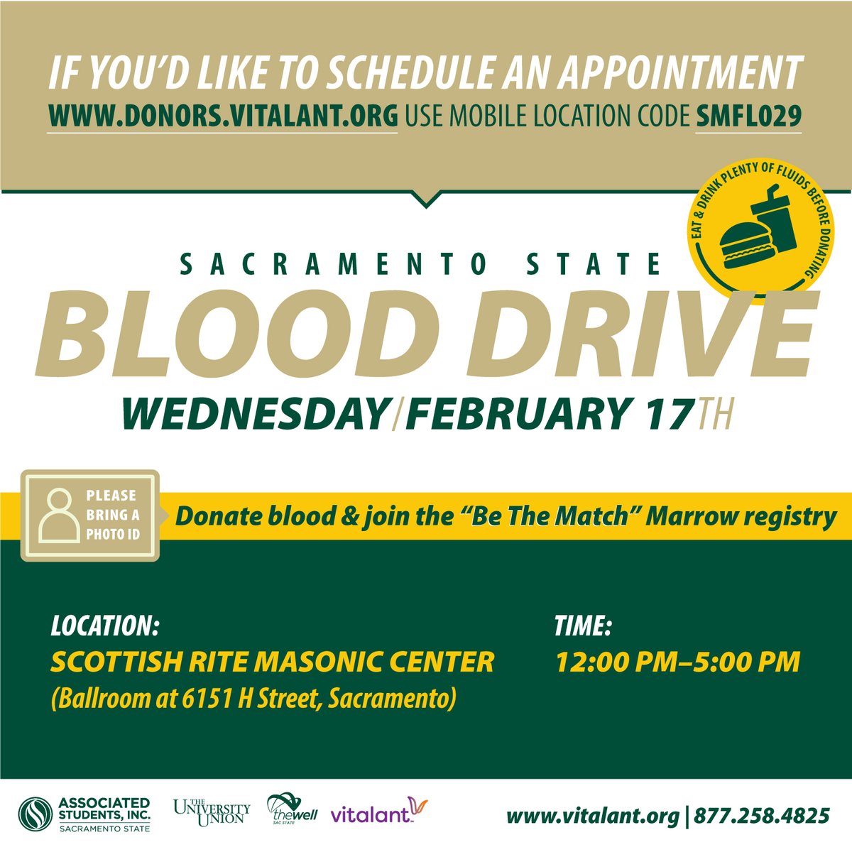 Did you know: Most of the U.S. population is eligible to donate blood, but only about 3% actually do. Please consider donating at our upcoming <a href="/sacstate/">Sacramento State</a> blood drive. Make an appt! Open to the public. <a href="/wellsacstate/">The WELL at Sac State</a> <a href="/SacStateASI/">Sac State ASI</a> ow.ly/vtHc50DgWTr
