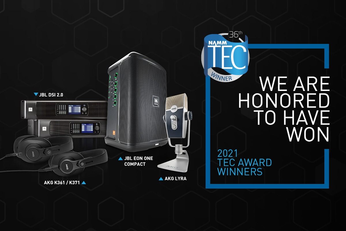 We are proud to announce that the JBL EON ONE Compact personal PA and DSi 2.0 amplifiers have won 2021 NAMM TEC Awards along with the AKG Lyra and K300 Series headphones! Thank you to everyone who voted! Learn more: bddy.me/3cqBBAL #NAMMTECAwards #HARMANxNAMM