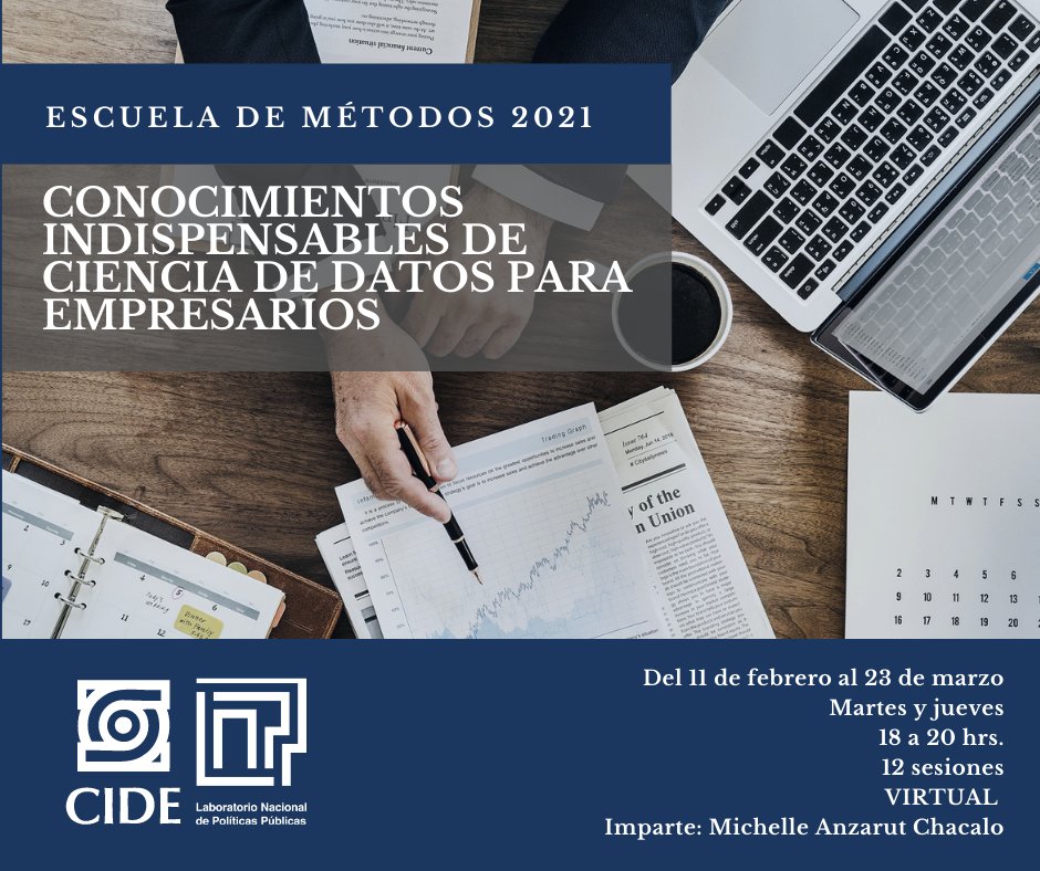 ☑️ Ciencia de Datos para empresarios...❓

Sí, es posible, y este 11 de FEBRERO, 18 hrs., en nuestra #EscueladeMétodos iniciará CURSO donde aprenderás a aplicar #CienciaDeDatos en tu propia organización.

No te lo pierdas‼️ 
Imparte <a href="/AnzarutMichelle/">Michelle Anzarut</a> 
👉tinyurl.com/yxbpqqa2 1/2