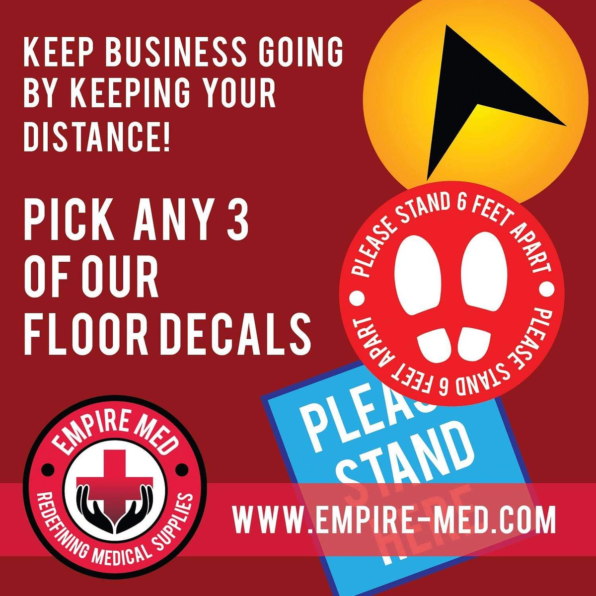 Keep business running as usual with our social distancing floor decals! Check out empire-med.com 

#COVIDAB #covid_19 #abhealth #abcovid #alberta #reddeer #edmonton #calgary #socialdistancing