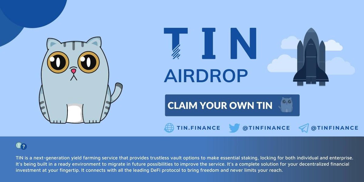 Airdroptime0's tweet photo. 🎁 Tin Finance Airdrop

💰 Value: 5$
🎉 Referral: 1$
💸 5 + 1 TIN
⏰ 2 minutes

🤖 Airdrop Bot: https://t.co/wuu4DHxXf6

❔How to do it is available on our telegram channel.

https://t.co/lKdBN7RsAN

#Airdrops #blockchain #cryptocurrency #ICO #bitcoin #Crypto #ETH #giveaway #DeFI https://t.co/zYD7k9Aowz