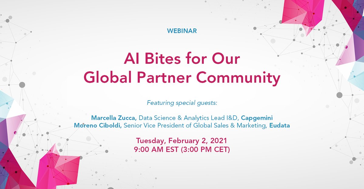 expertdotai's tweet photo. Calling all @expertdotai partners! Be sure to join our next AI Bites session with Marcella Zucca from @Capgemini and Moreno Ciboldi from Eudata as they share their experiences applying our technology to their business applications. Reserve your space! https://t.co/GrurCP0aIz https://t.co/G2wwFjbDqP