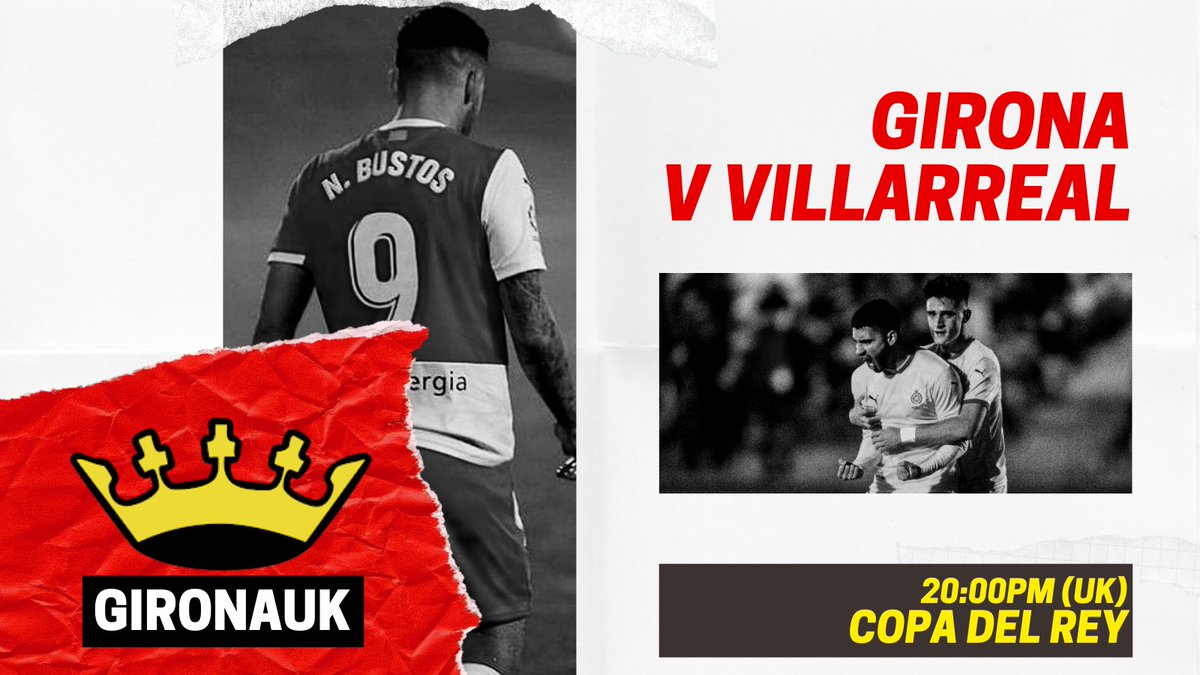 GironaUK's tweet photo. 😵 ONE HOUR TO GO!

🤞 One of the biggest games of the season tonight as Girona face La Liga side Villarreal in the #CopaDelRey!

👊 A massive night for the club and we would really appreciate all of the support. It would be a DREAM to get to the Quarter Finals of the Cup! https://t.co/qOmvKEbNXr
