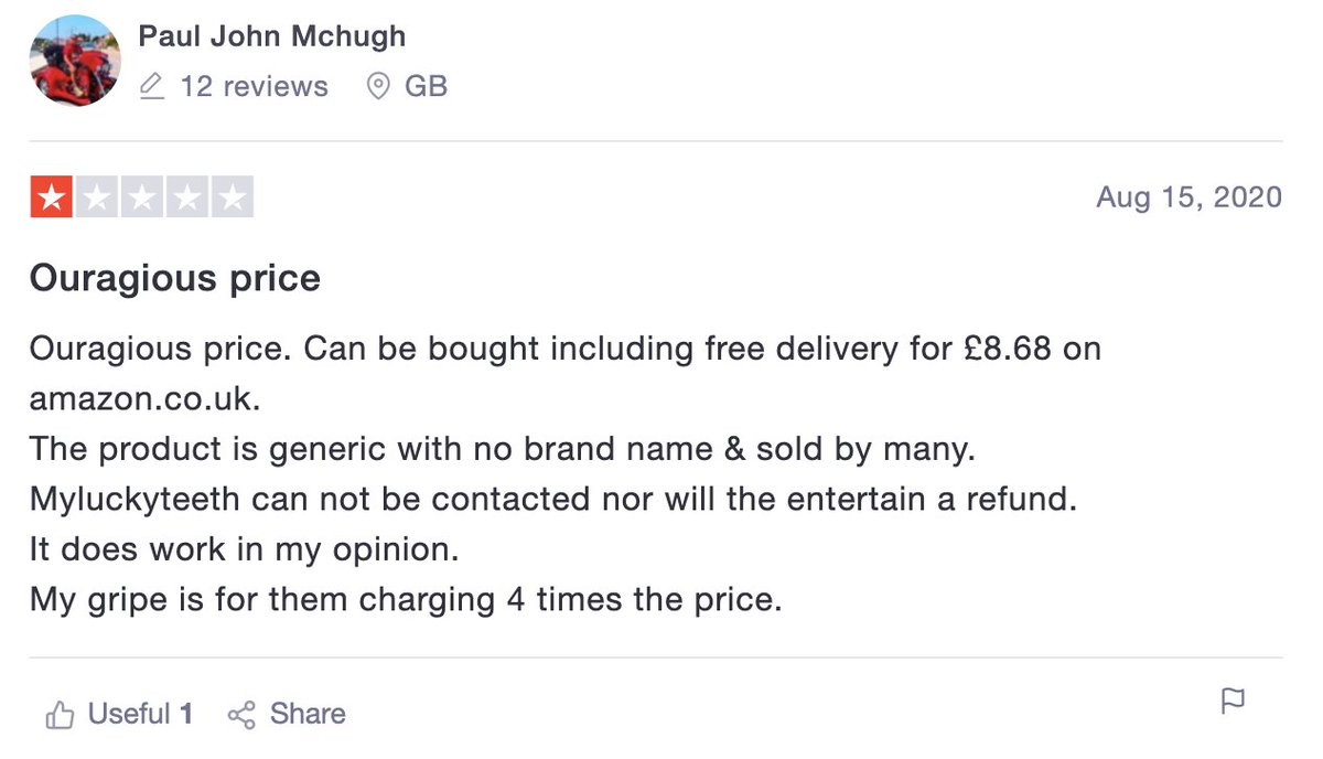 Most reviews on TrustPilot are not so favourable though.But you know what, there are always *teething* problems when you set up an ecom bizOne says he is selling the product for 4 times the price on Amazon, I admire his entrepreneurial spirit. https://www.trustpilot.com/review/myluckyteeth.com