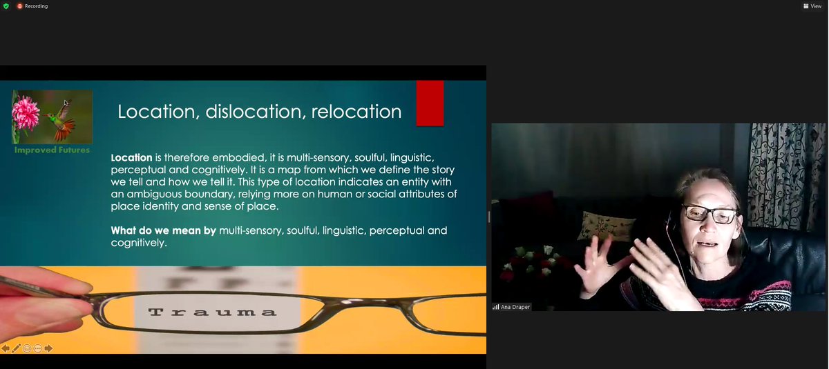 Learning about using our 'multi-sensory self' to locate and ground in helping children cope with trauma. For example, cooking the last meal made in the country they left.