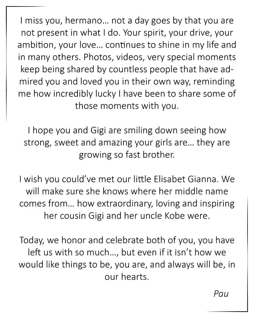 Sportscenter I Miss You Hermano Not A Day Goes By That You Are Not Present In What I Do Paugasol With A Message For Kobe T Co Igrgsgc6bo