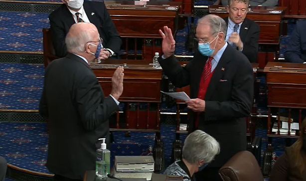 Trump Trial Step One: Grassley swears in Leahy to chair over the proceedings.
