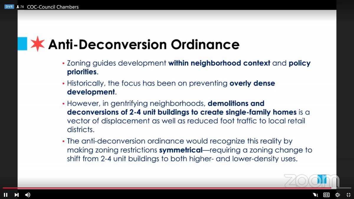 The conversion of 2-4 flats to single family housing speeds up gentrification, Hertz says. A real estate industry lobbyist spoke against the measures during public comment today.