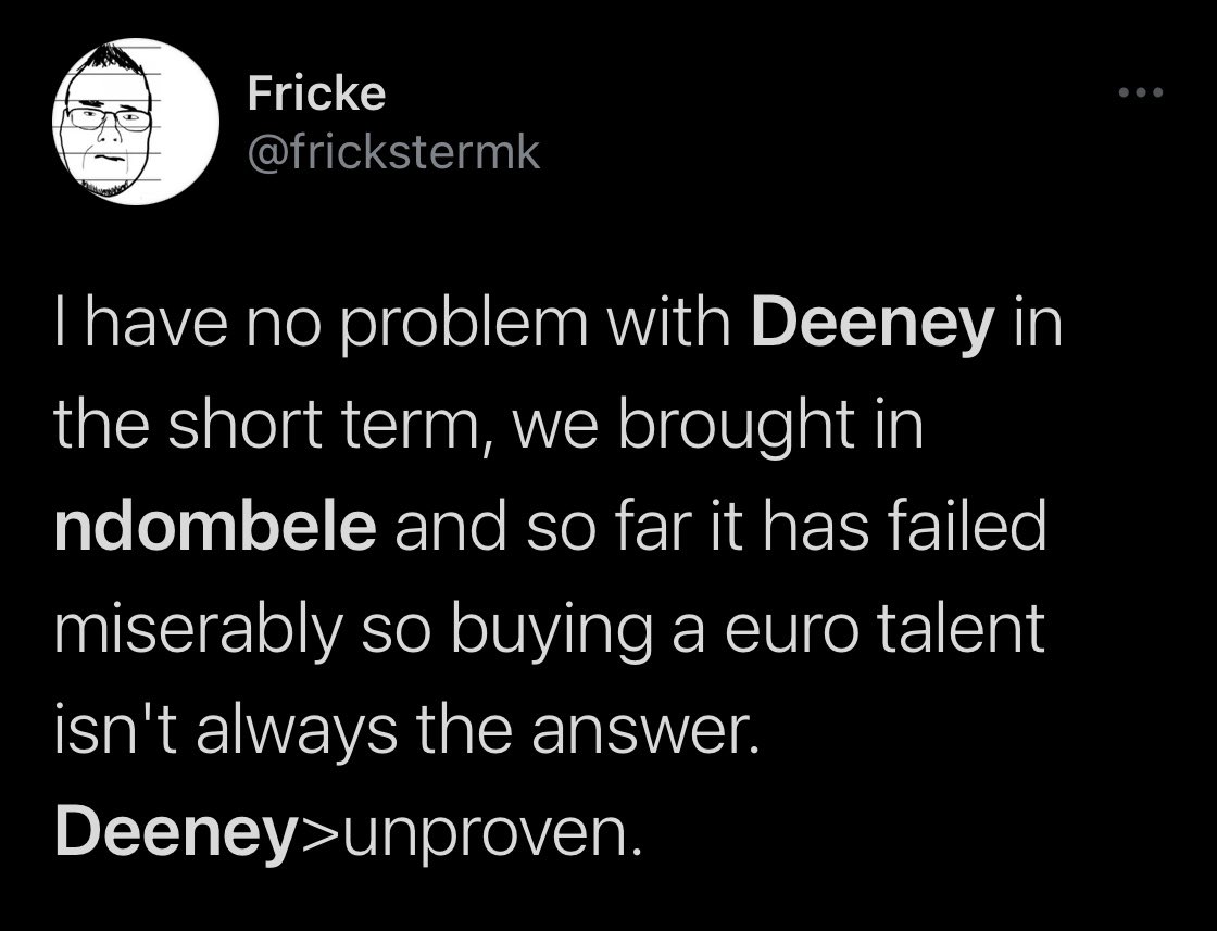 Man were talking about DEENEY  @frickstermk want better for our club pls, shame on you.