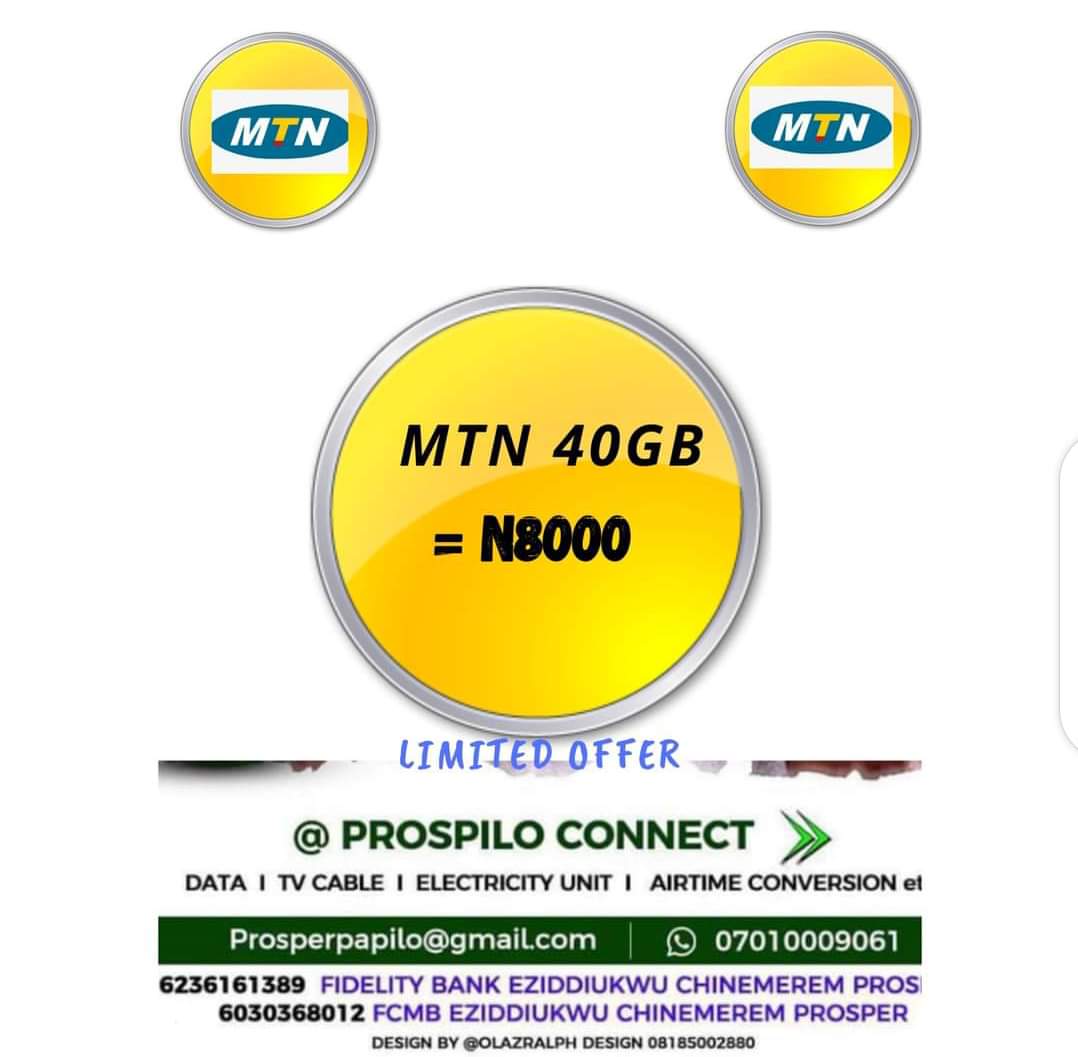 pezidiukwu's tweet photo. This amazing Promo is available.
It's limited. Pls, help me share. 🙏🙏
Come and buy cheap MTN Data. Send me a DM.
.
.
#prospiloliveblog
#Prospilo
#Prospilo_Connect https://t.co/KiGwIPApkw