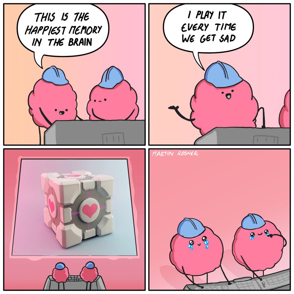 watchvenn's tweet image. What is your happiest gaming memory? #watchvenn #companioncube #portal2