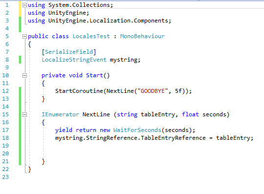 MaidRider's tweet photo. Working dialogue system for my game become my biggest hurdle. But at least I discover about Localization package for Unity engine. I wrote a small script to change text from Hello to Goodbye in 5 sec &amp; it worked. I will properly use it for my dialogue system.

#unity2d #unity3d https://t.co/OauZajtsjf